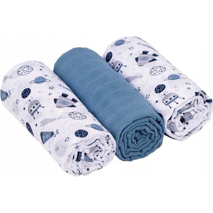Set 3 scutece din muselina Infantilo albastruspace