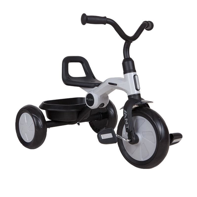 Tricicleta pentru copii Qplay Ant Gri cu pedale, pliabila, roti din spuma Eva, cos pentru jucarii, de la 2 ani pana la 25 kg