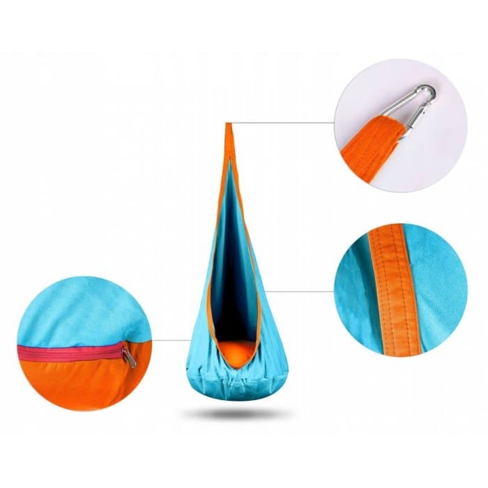 Hamac tip Cocoon pentru copii 140 x 55 cm Neo-Sport Cocoon Turcoaz, utilizare interiorexterior, capacitate maxima 80 kg, husa detasabila si lavabila, perna gonflabila inclusa