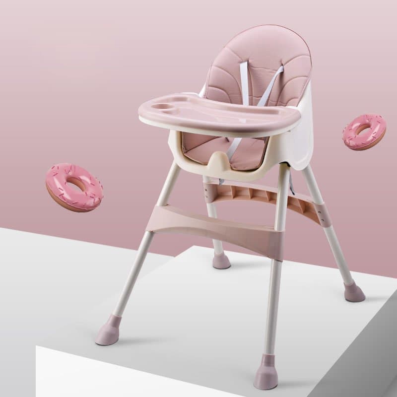Scaun de masa pentru copii Little Mom Dinner Pink transformabil, cu tavita dubla ajustabila si detasabila, cu suport pentru picioare si centura in 5 puncte, dimensiune 62 x 77 x 92 cm