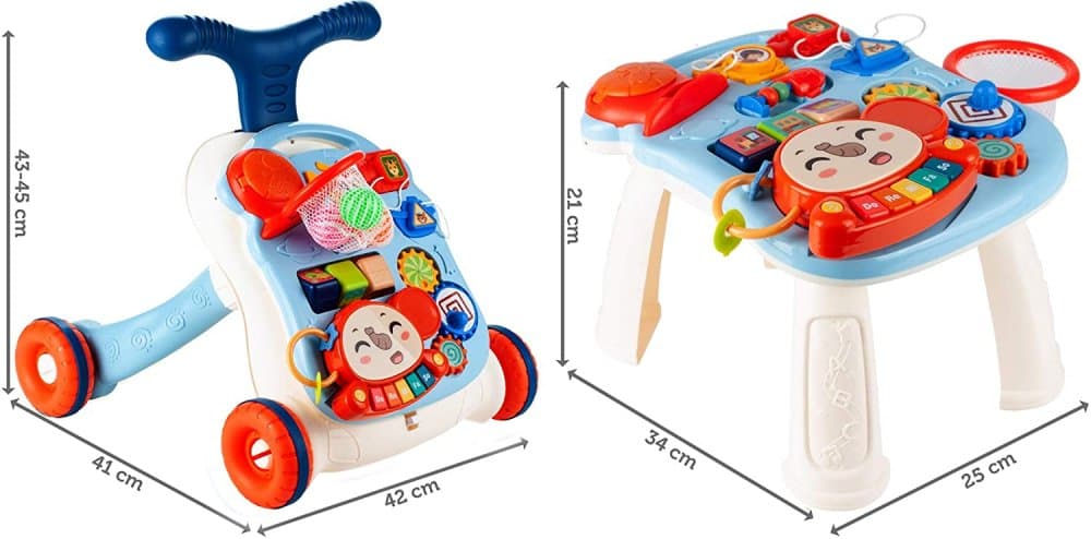Antepremergator multifunctional 2 in 1 pentru copii MalPlay Blue Partner, dimensiune 43 x 42 x 41 cm