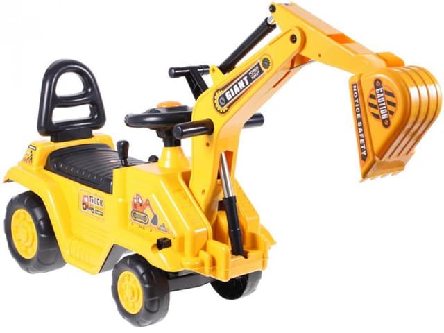 Excavator copii fara pedale Malplay Rutschauto Galben actionat cu picioarele, cupa mobila, spatiu depozitare, greutate maxima suportata 25 kg