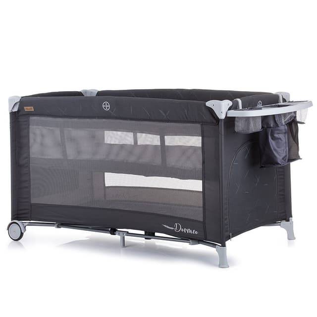 Patut pentru copii Chipolino Dorme anthracite pliabil, roti cu blocare, buzunar lateral, usita cu fermoar, accesorii incluse