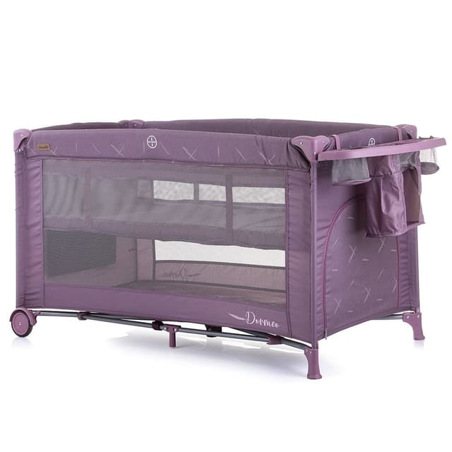 Patut pentru copii Chipolino Dorme lilac pliabil, roti cu blocare, buzunar lateral, usita cu fermoar, accesorii incluse