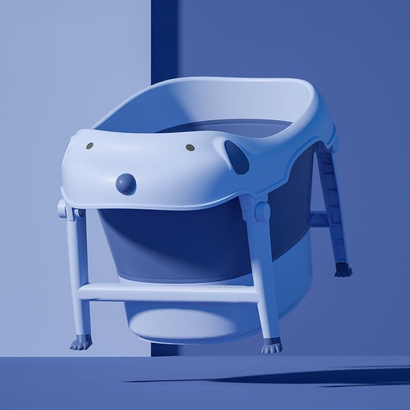 Cadita Little Mom Dog Blue pliabila, cu margini rotunjite, dop evacuare, suprafata anti-alunecare, dimensiuni 77 x 44,5 x 54 cm