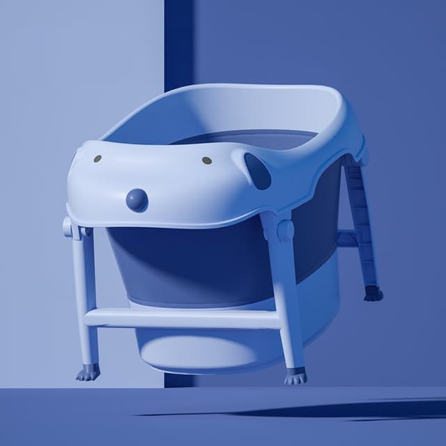 Cadita Little Mom Dog Blue pliabila, cu margini rotunjite, dop evacuare, suprafata anti-alunecare, dimensiuni 77 x 44,5 x 54 cm