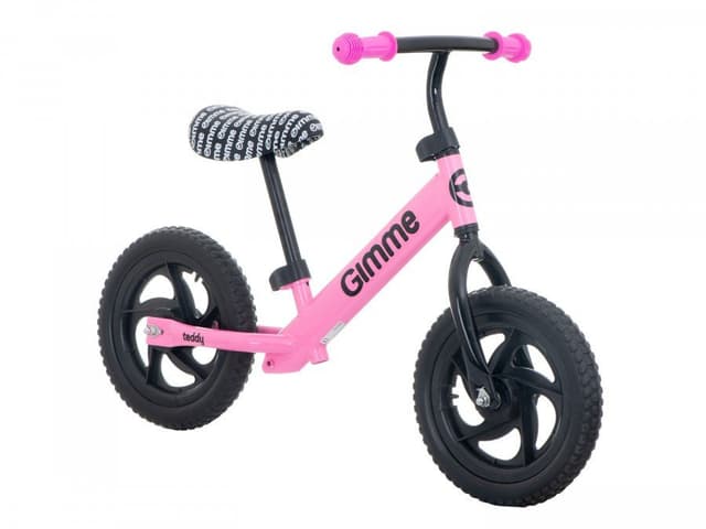 Bicicleta copii fara pedale Teddy Pink 11 inch, roti din spuma EVA, varsta 3-6 ani, inaltimea de 85-110 cm, cadru usor din otel, inaltime sezut reglabila 30-41 cm, ghidon reglabil