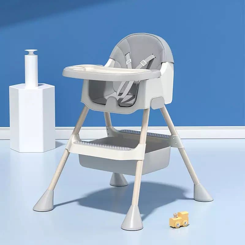 Scaun de masa Little Mom City Grey transformabil, inaltime reglabila, tava dubla ajustabila, Suport picioare, centura de siguranta, husa detasabila, Varsta 6 luni+