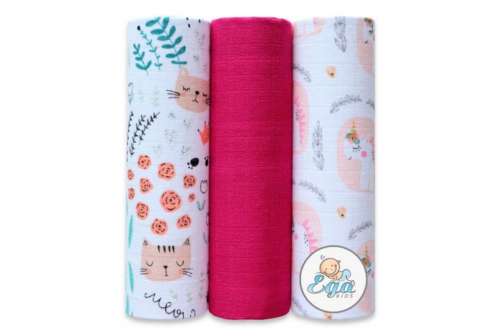 Set 3 scutece din muselina 70x80 cm model Pink