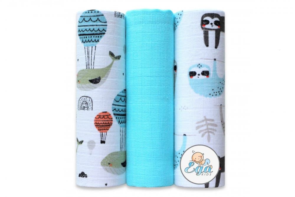 Set 3 scutece din muselina 70x80 cm model Turqouise