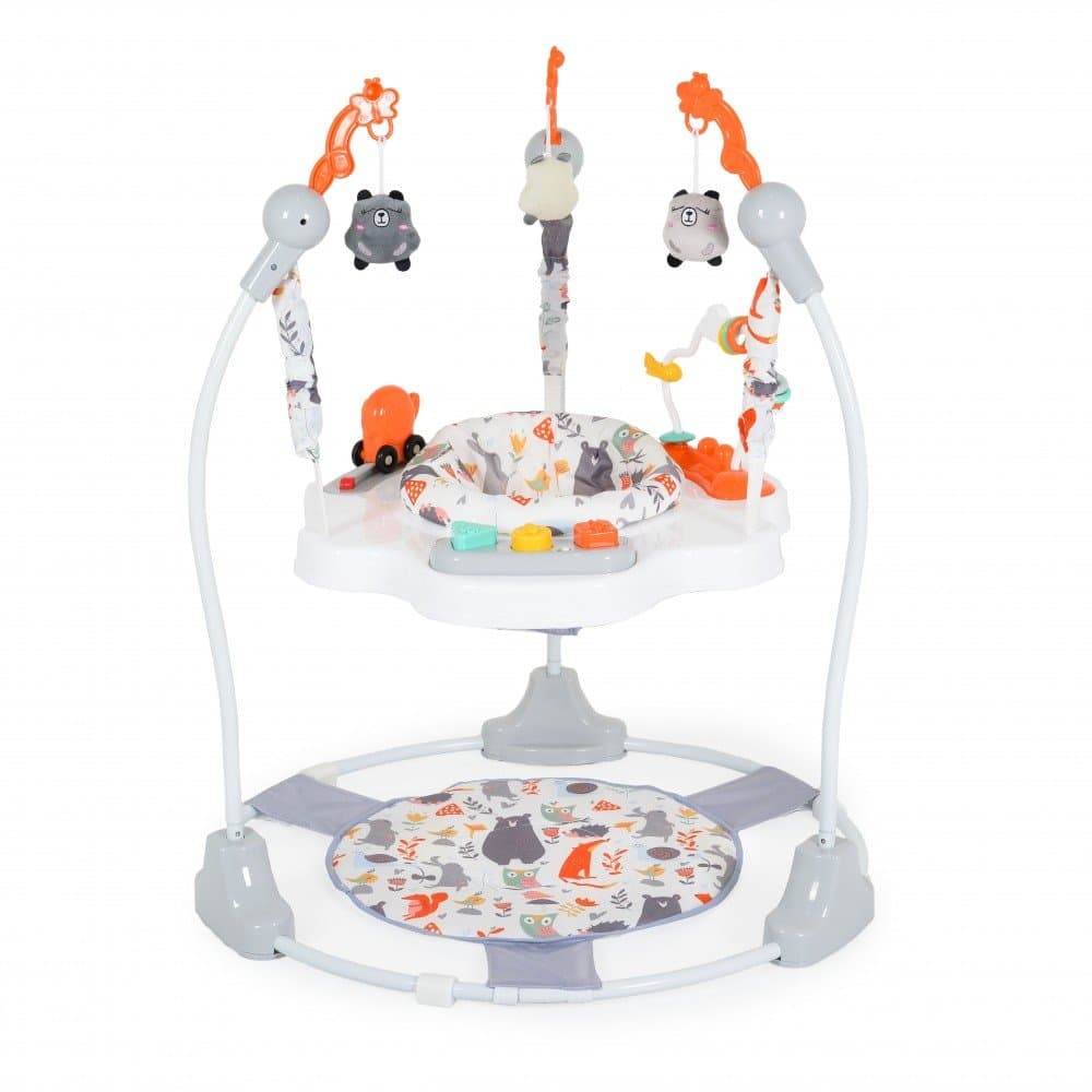 Jumper pentru copii Moni  Magic fun Orange cu scaun rotativ 360,inaltime reglabila pe 3 nivele,panou interactiv cu butoane muzicale,jucarii din plus,recomandat de la 6luni si maxim 12 kg