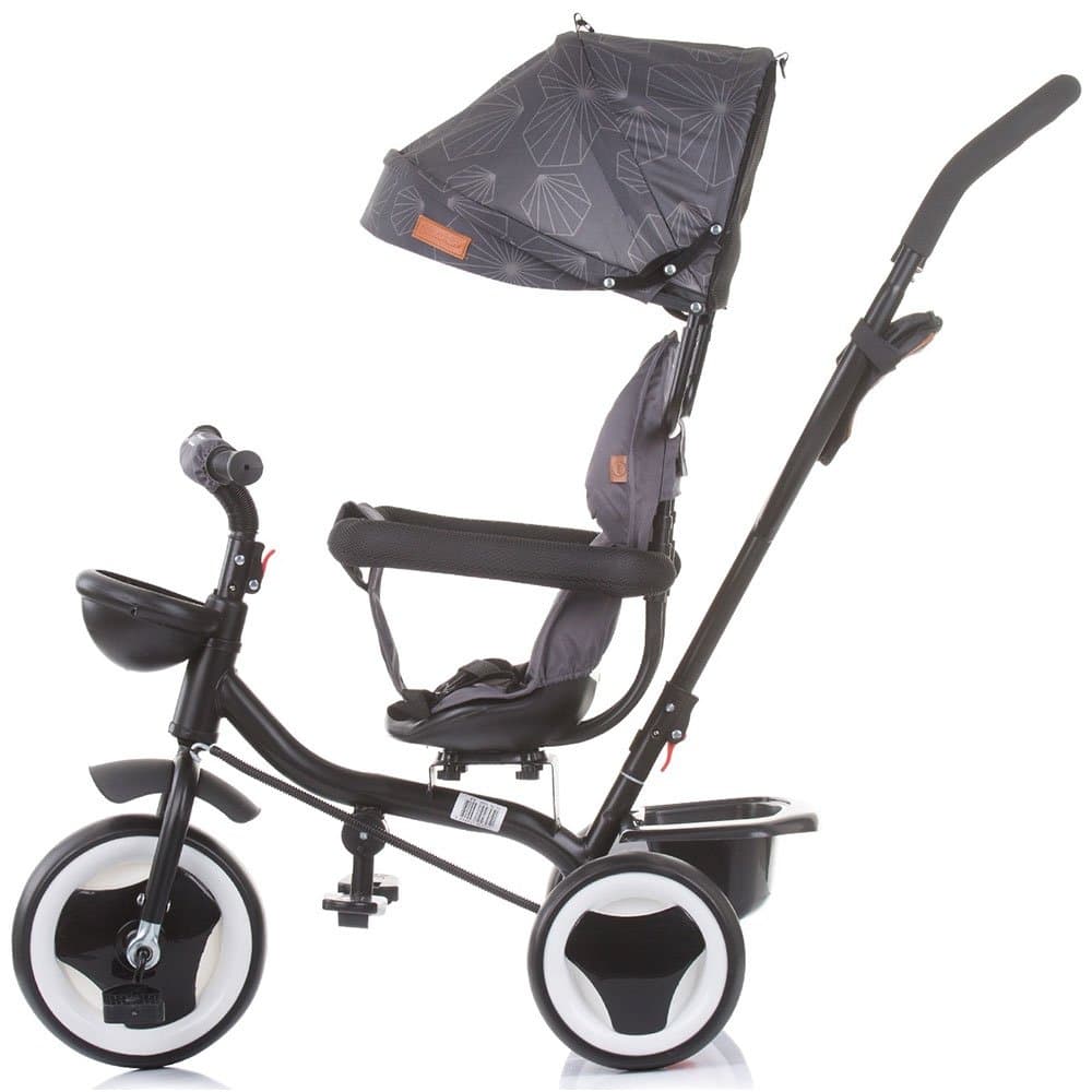 Tricicleta pentru copii Chipolino Jazz Anthracite cu sezut rotativ 360 grade, control al directiei, suport de picioare reglabil si frana pe rotile din spate