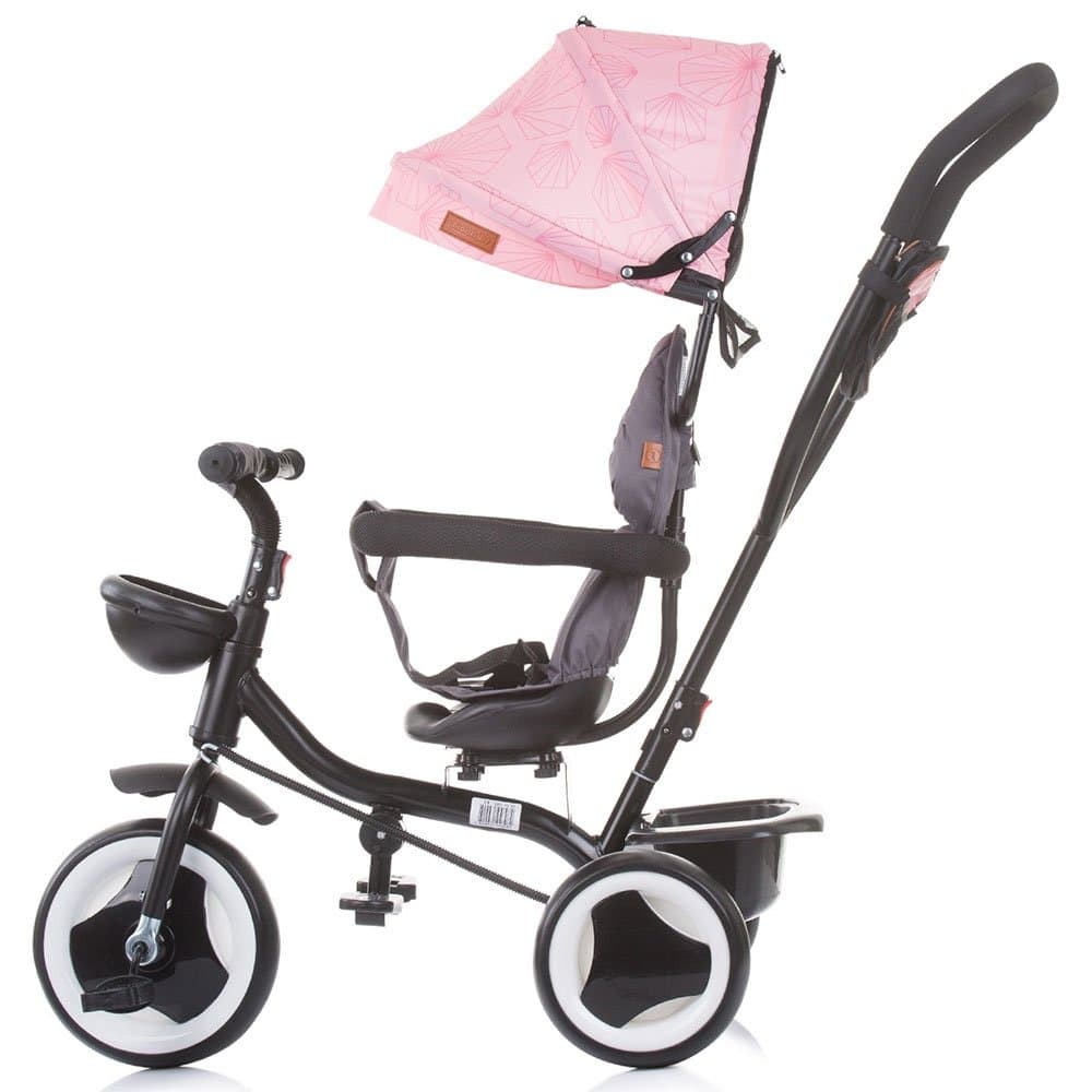 Tricicleta pentru copii Chipolino Jazz Blush cu sezut rotativ 360 grade, control al directiei, suport de picioare reglabil si frana pe rotile din spate