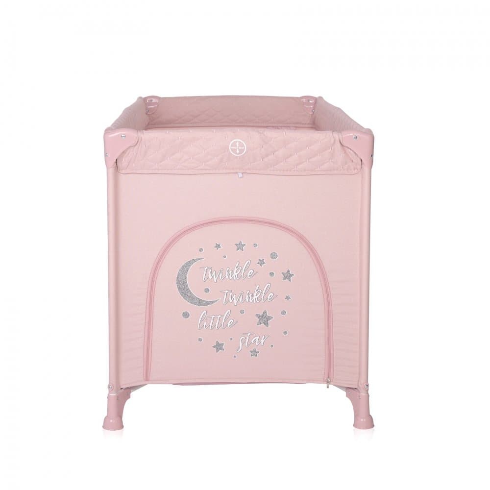 Patut Lorelli Noemi Mellow Rose Star pliabil, cu 1 nivel, laterala cu fermoar, roti cu sistem de blocare, salteluta si geanta de transport incluse