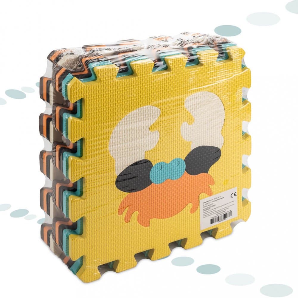 Covoras puzzle din spuma pentru copii Ikonka Cute Animals, compus din 9 piese, in husa cu fermoar