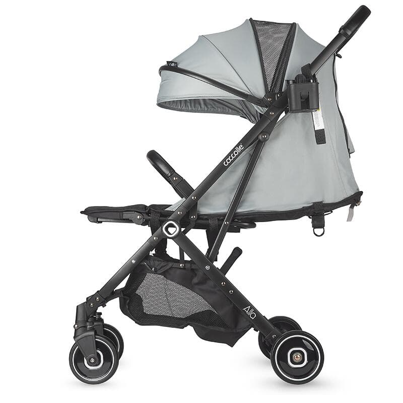 Carucior sport tip troller Coccolle Alla, Pliere cu o singura mana, Cadru aluminiu, Copertina cu parasolar si sectiune mesh, Spatar reglabil, Cos cumparaturi, Bara protectie, Centuri in 5 puncte, Suport pahar, Greutate 5.6 kg, Greystone