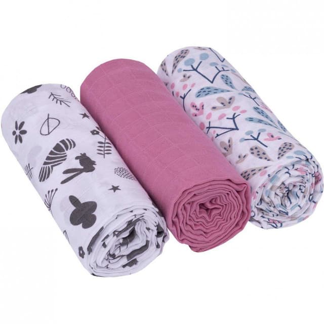 Set 3 scutece Infantilo din muselina crengute roz