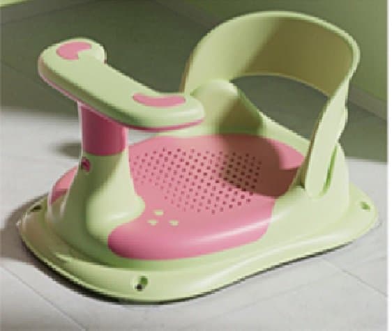 Scaun de baie bebelusi Little Mom Green cu spatar ergonomic, margini rotunjite, fixare cu ventuze, fara BPA,  varsta 6 luni+