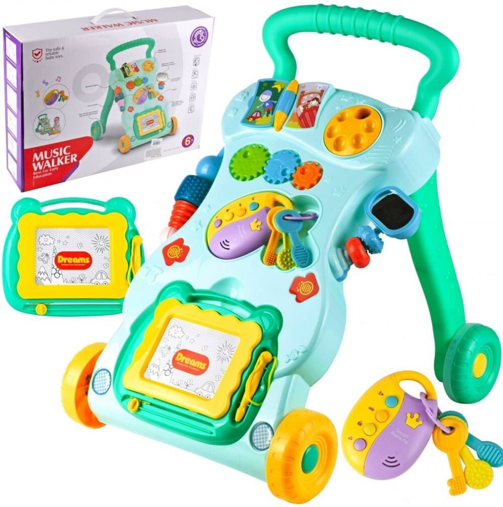 Antepremergator MalpPlay Green interactiv cu panou muzical si luminos, tabla de desenat