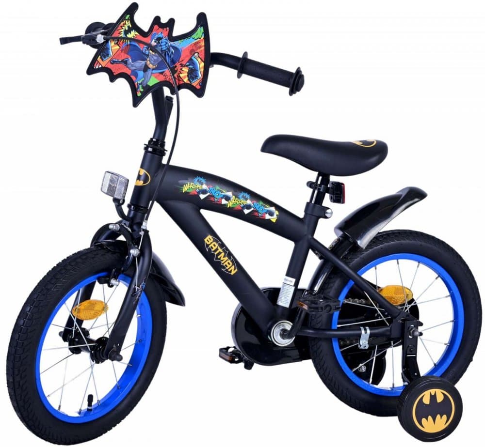 Bicicleta pentru copii EL Batman 14 inch ND, frana de mana pe roata din fata, scaun si ghidon reglabil, spite metalice, roti gonflabile, stopuri reflectorizante