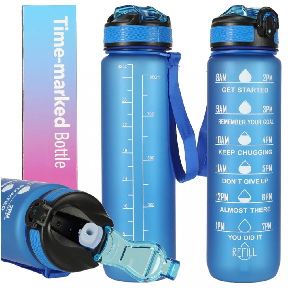 Sticla de apa gradata pentru sport Ikonka blue, capacitate 1L