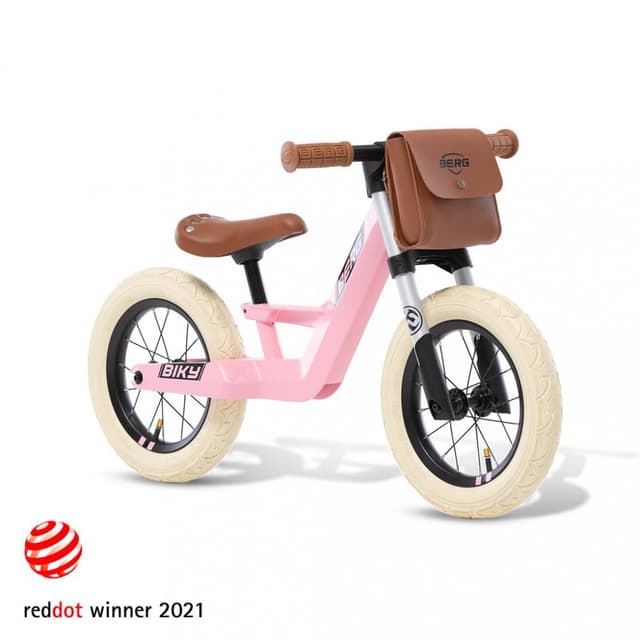 Bicicleta copii fara pedale Berg Biky Retro Pink 12 inch, anvelope pneumatice, scaun reglabil pe inaltime 32-45 cm, inaltime utilizator 90-120 cm, greutate maxima utilizator 30 kg, varsta 2,5-5 ani