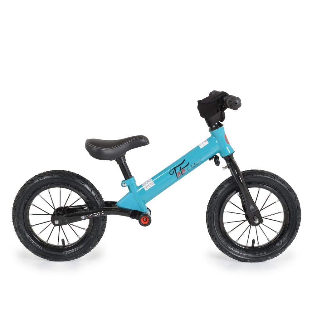 Bicicleta copii fara pedale Byox Toto Blue 12 inch, de la 3 ani cu o greutate maxima de 25 kg, anvelope gonflabile, husa decorativa pentru ghidon, suport picioare pe ambele parti ale cadrului, scaun reglabil 34-43 cm