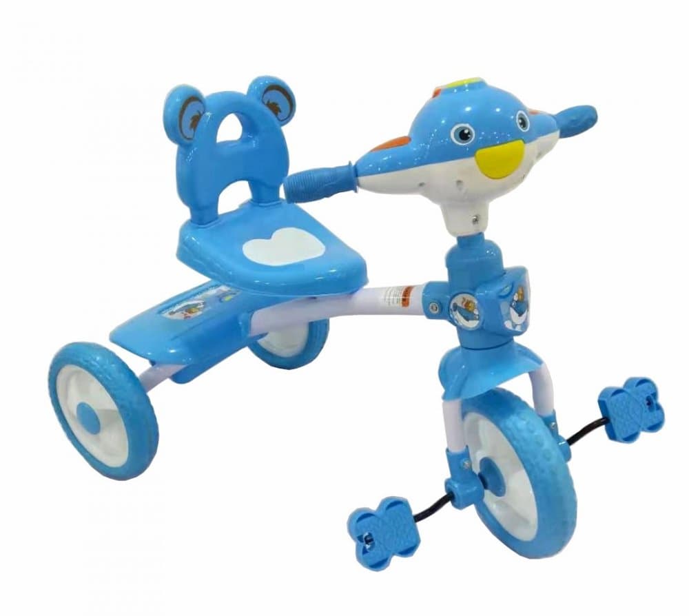 Tricicleta pentru copii Piccolino Pinguin Albastru cu manere si pedale antiderapante, greutate suportata 25 kg