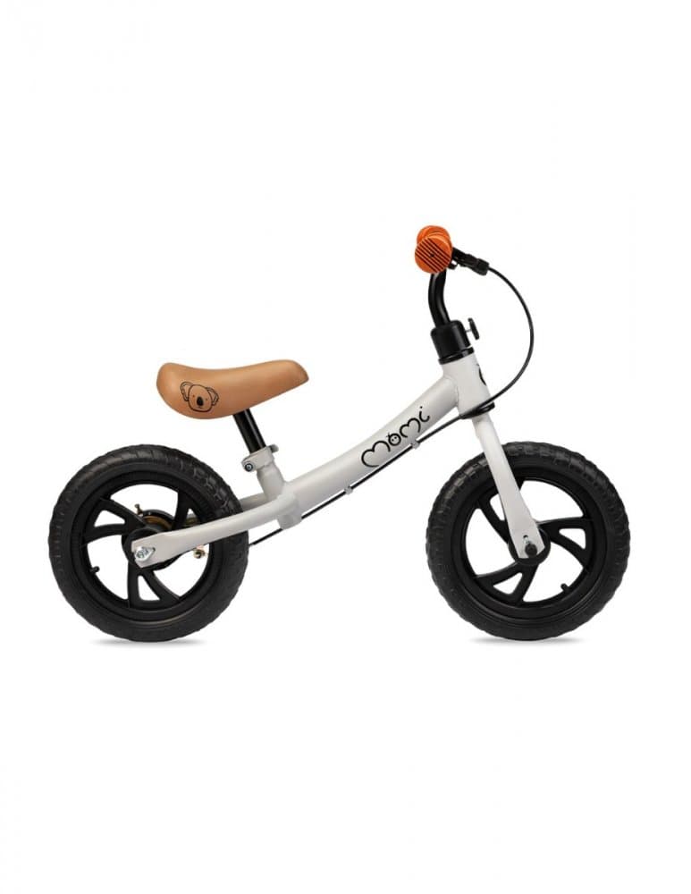 Bicicleta copii fara pedale Momi Breki Grey 12 inch, cadru usor, roti mari din spuma EVA, scaun moale reglabil, de la 3 ani, sarcina maxima 25 kg, frana de mana, ghidon reglabil pe inaltime