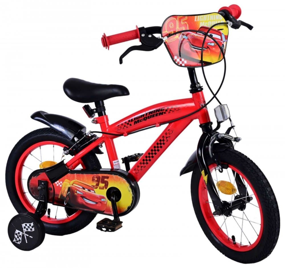 Bicicleta pentru copii EL Disney Cars 14 inch FW, frana de mana pe ambele roti, scaun si ghidon reglabil, roti gonflabile, stopuri reflectorizante