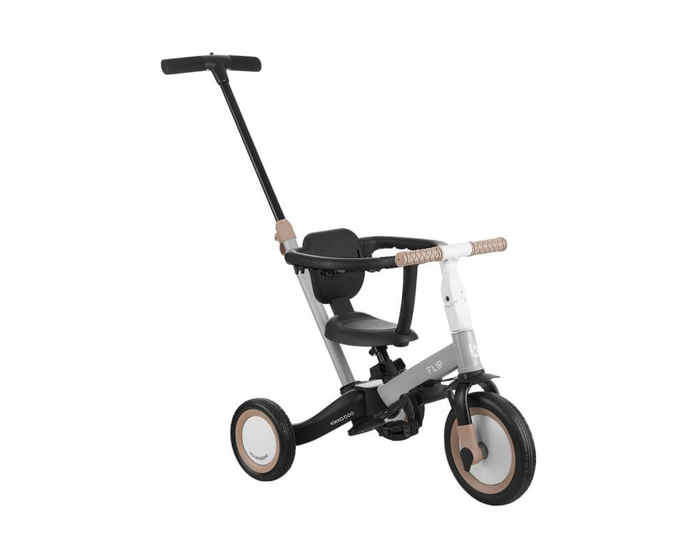 Tricicleta pentru copii KikkaBoo Flip Grey, multifunctionala, transformabila 5 in 1  cu scaun reglabil, bara de protectie detasabila, potrivita de la 1 an la 5 ani