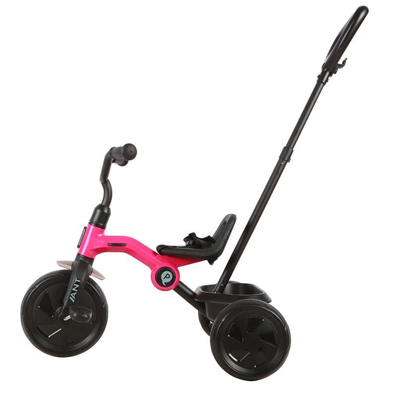 Tricicleta pentru copii Qplay Ant Plus Roz 2024 cu roti din spuma EVA, pliere compacta, cosulet pentru jucarii de la 2 ani pana la 25 kg