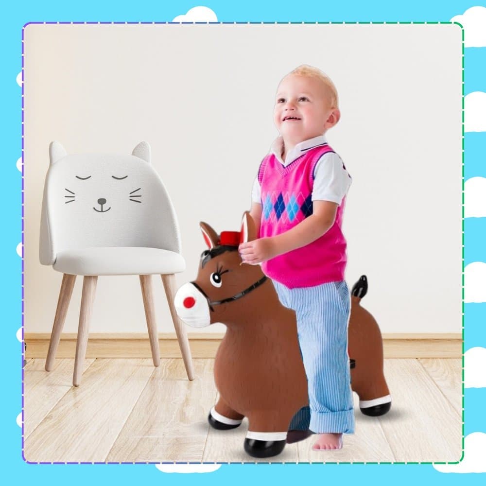 Jumper gonflabil pentru copii, NiceKids, cu pompa inclusa, design dinamic Brown Donkey