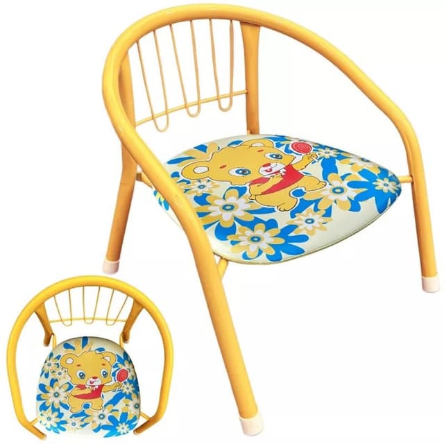 Scaunel pentru copii NiceKids cu cadru metalic, sezut moale, spatar ergonomic si picioare stabile cu protectie antiderapanta, inaltime 36 cm, Yellow Bear