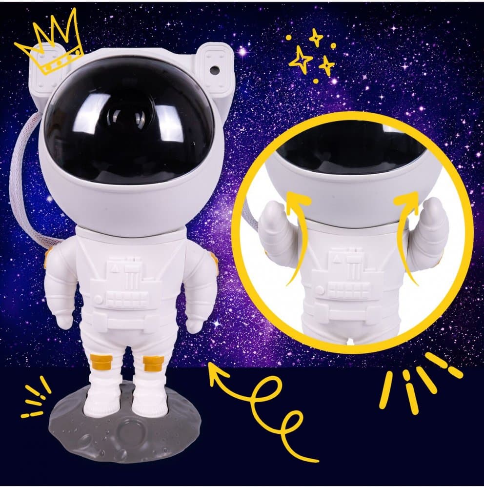 Lampa de veghe pentru copii, Malplay, cu 8 moduri de proiectie LED, rotire 360 si telecomanda inclusa, functie cronometru, Astronaut Interstelar