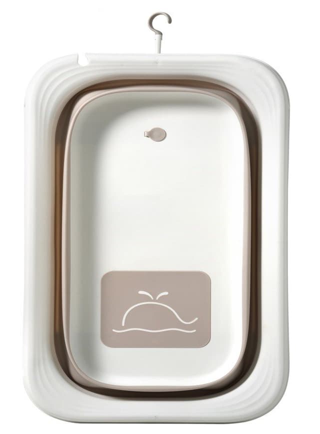 Cadita pliabila pentru bebelusi Little Mom Cream, prevazuta cu dop de scurgere, suport pentru fixarea capului de dus, dimensiune 85 x 50 x 21.5 cm
