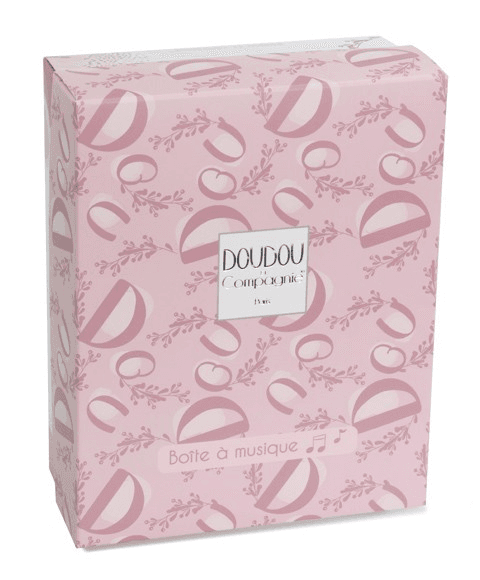 Iepuras muzical Doudou Roz 20 cm pentru patut sau carucior