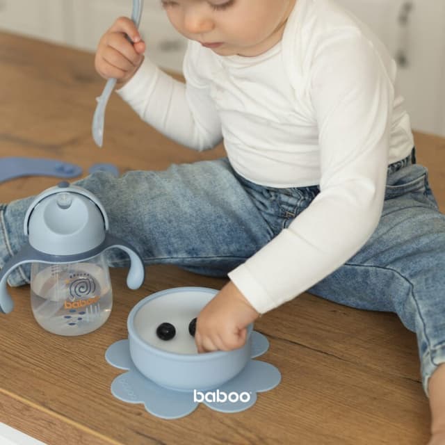 Bol din silicon cu ventuza Baboo Bleu 6 luni+