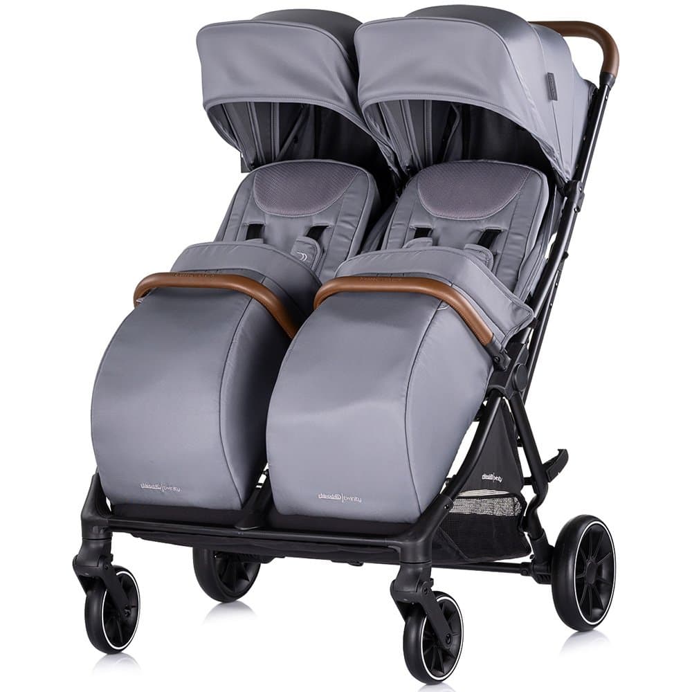 Carucior pentru gemeni Chipolino Twinity Cloud, cadru din aluminiu, suspensii, huse picioare, suport pahar, gentuta