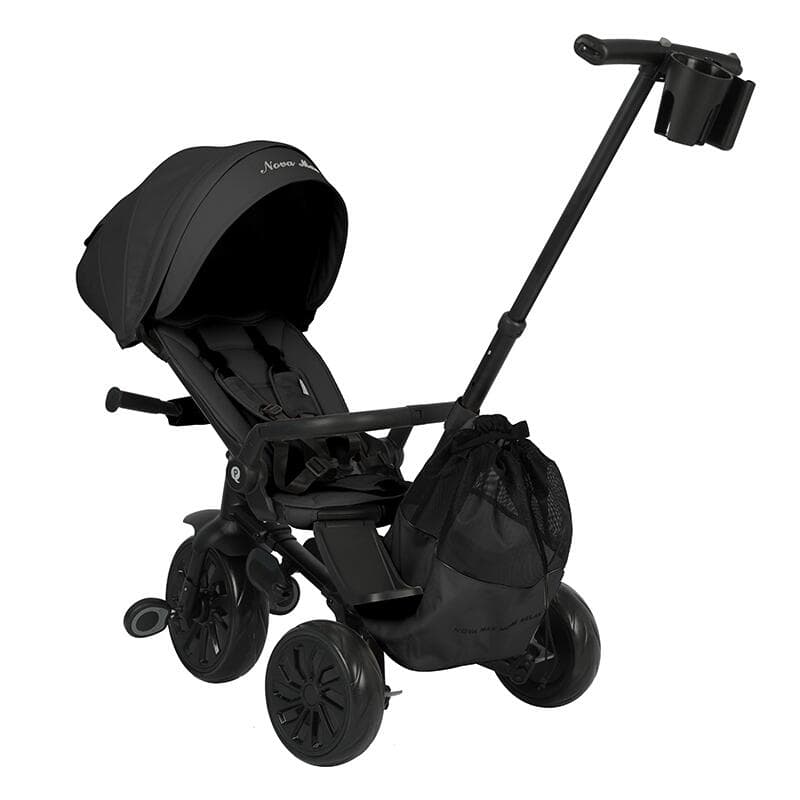 Tricicleta ultrapliabila Qplay Nova Max Negru, maner telescopic, spatar rotativ si reglabil, cadru din aluminiu, roti Eva, accesorii incluse