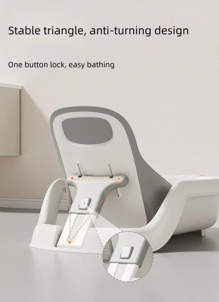 Cadita pentru bebelusi Little Mom Grey cu spatar reglabil cu 4 unghiuri de inclinare, suport de dus integrat, sistem de blocare triunghiular, dimensiune 75 x 20 x 39 cm