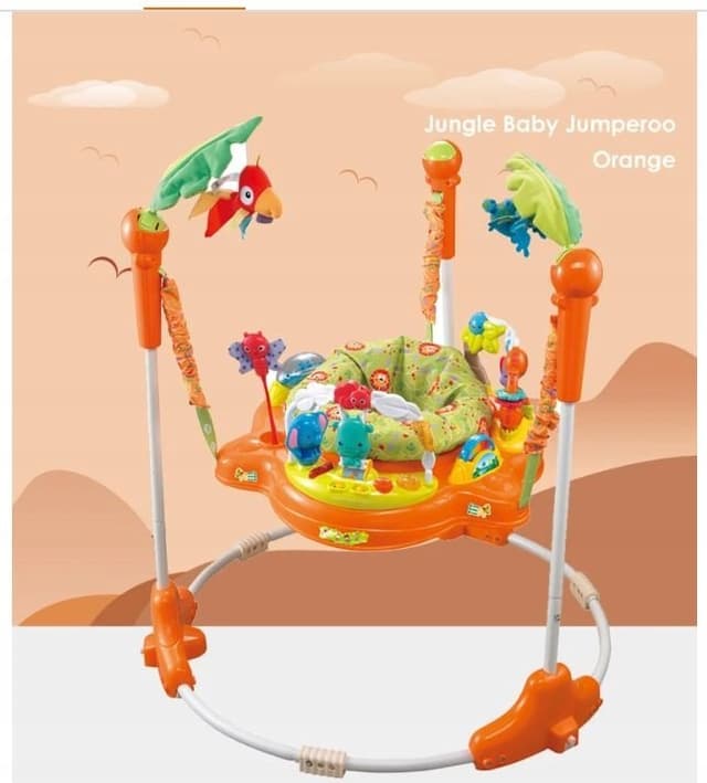 Jumper interactiv pentru copii Matadi Orange, cu lumini si sunete, sezut rotativ 360, inaltime ajustabila, dimensiune 95 x 72 x 72 cm
