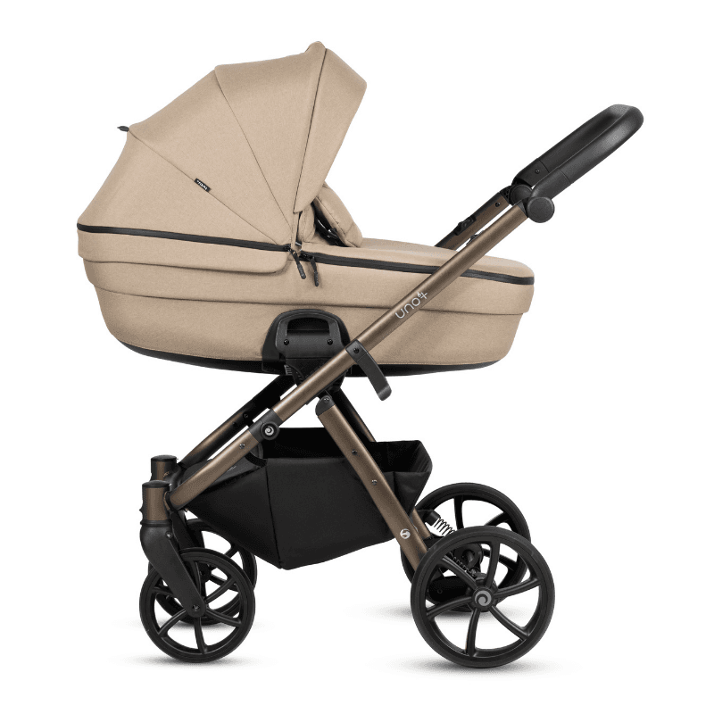 Carucior 2 in 1 Tutis Uno 6+ Nougat 146, sezut reversibil, spatar reglabil, cadru din aluminiu, amortizoare, roti cu blocare, greutate admisa 22 kg