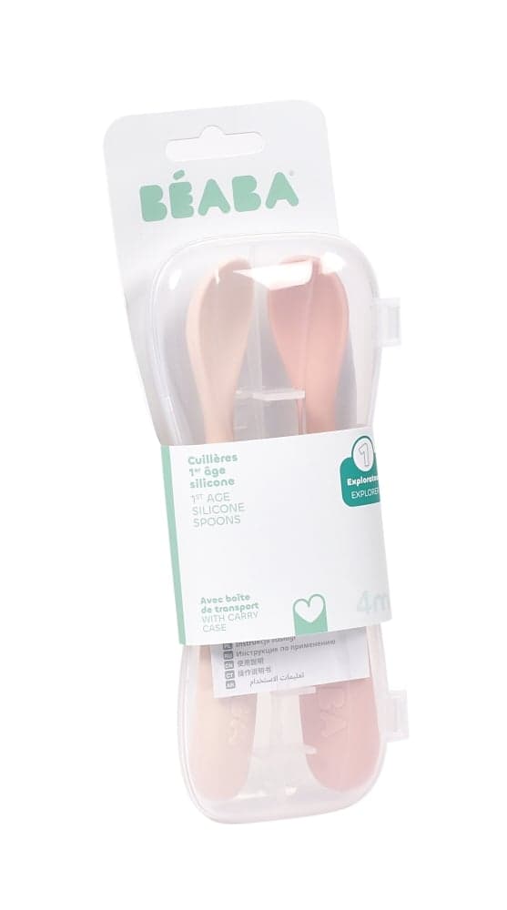 Set 2 lingurite din silicon Beaba Cotton +4 luni