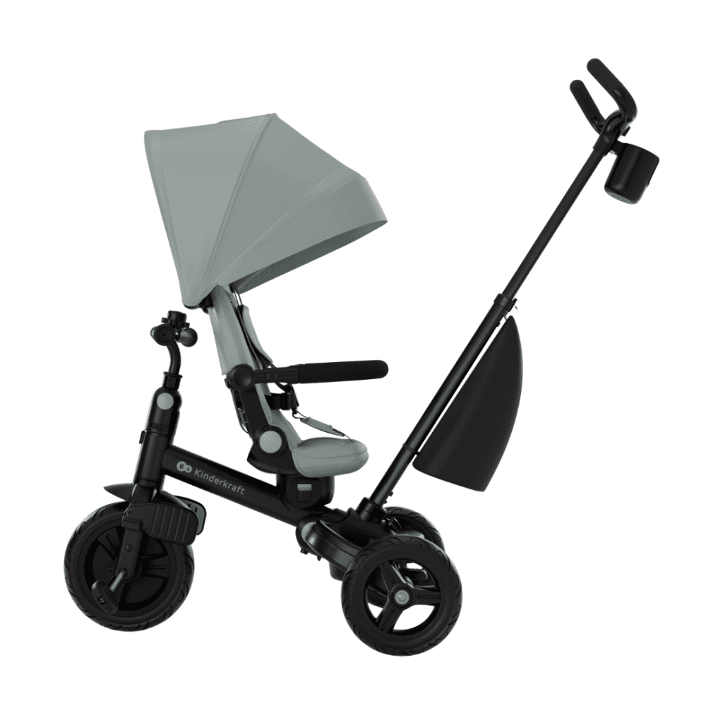 Tricicleta pentru copii Kinderkraft Aveo 2 Plus Green pliabila, cu scaun reglabil si reversibil, suport picioare, controlul directiei