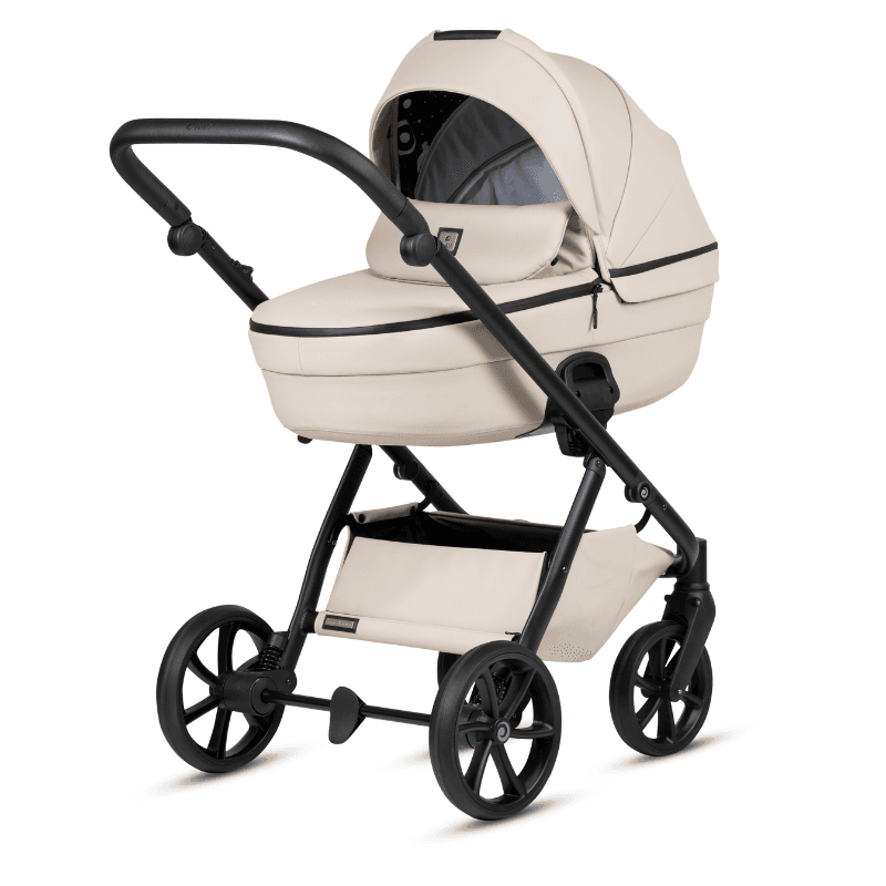 Carucior 2 in 1 Tutis Uno 6+ Latte 151 din piele, sezut reversibil, spatar reglabil, cadru din aluminiu, amortizoare, roti cu blocare, greutate admisa 22 kg