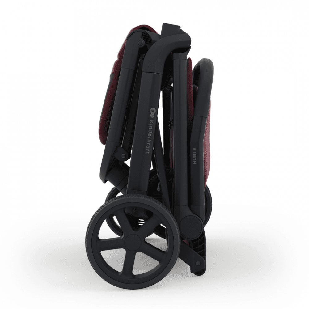 Carucior pentru copii Kinderkraft Nubi 3 Dark Ruby autopliabil, cadru din aluminiu, greutate admisa 22 kg, accesorii incluse