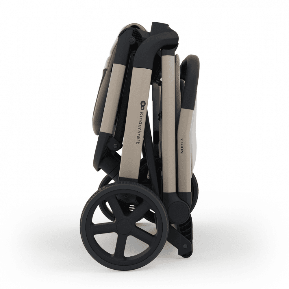 Carucior pentru copii Kinderkraft Nubi 3 Sand Beige autopliabil, cadru din aluminiu, greutate admisa 22 kg, accesorii incluse