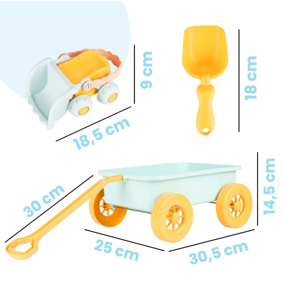 Set jucarii pentru nisip Malplay Blue, include carucior cu roti, galetusa si masinuta basculanta