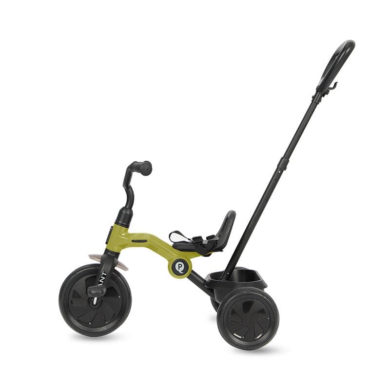 Tricicleta pentru copii Qplay Ant Plus Verde-Maslina cu roti din spuma EVA, pliere compacta, cosulet pentru jucarii de la 2 ani pana la 25 kg